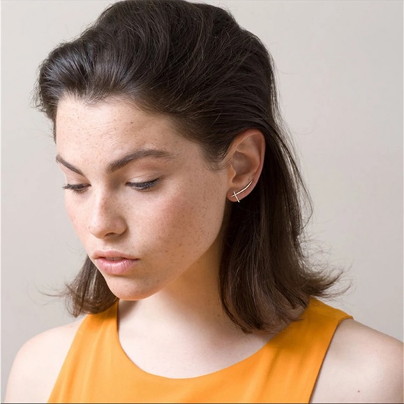 Minimalist Climber Cross Edgy Dainty Faith Religious 925 Silver Light Earring - Picture 2 of 7